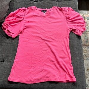 1. State Vibrant Pink Ribbed Top with Puff Sleeves